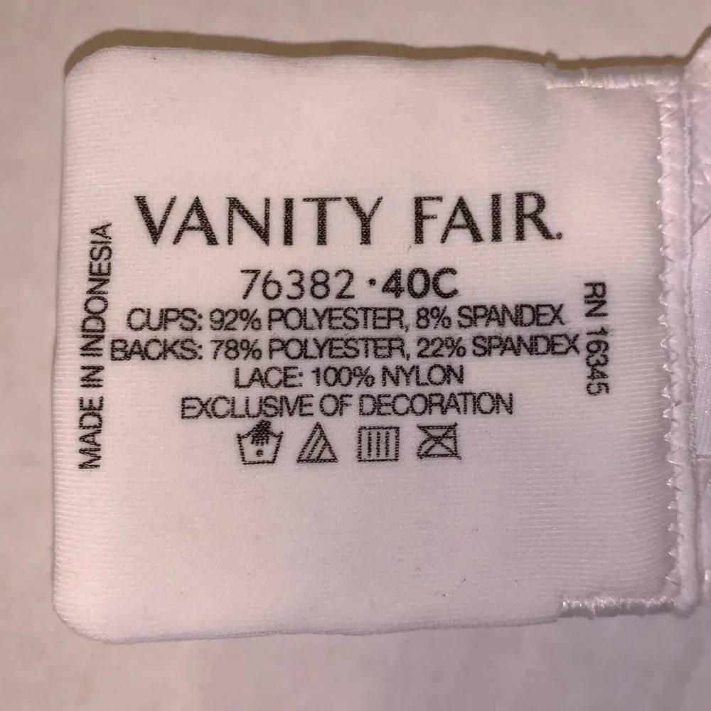 Vanity Fair Beauty Back Back Smoother Lace Full-Figure Bra 76382 Size 40C